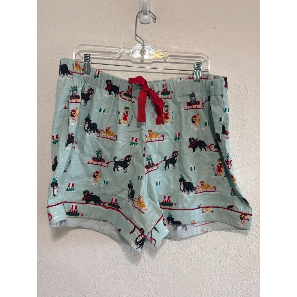 Lands End Womens‎ 1X Blue Flannel Holiday Dog Sledding Pajama Shorts 518989